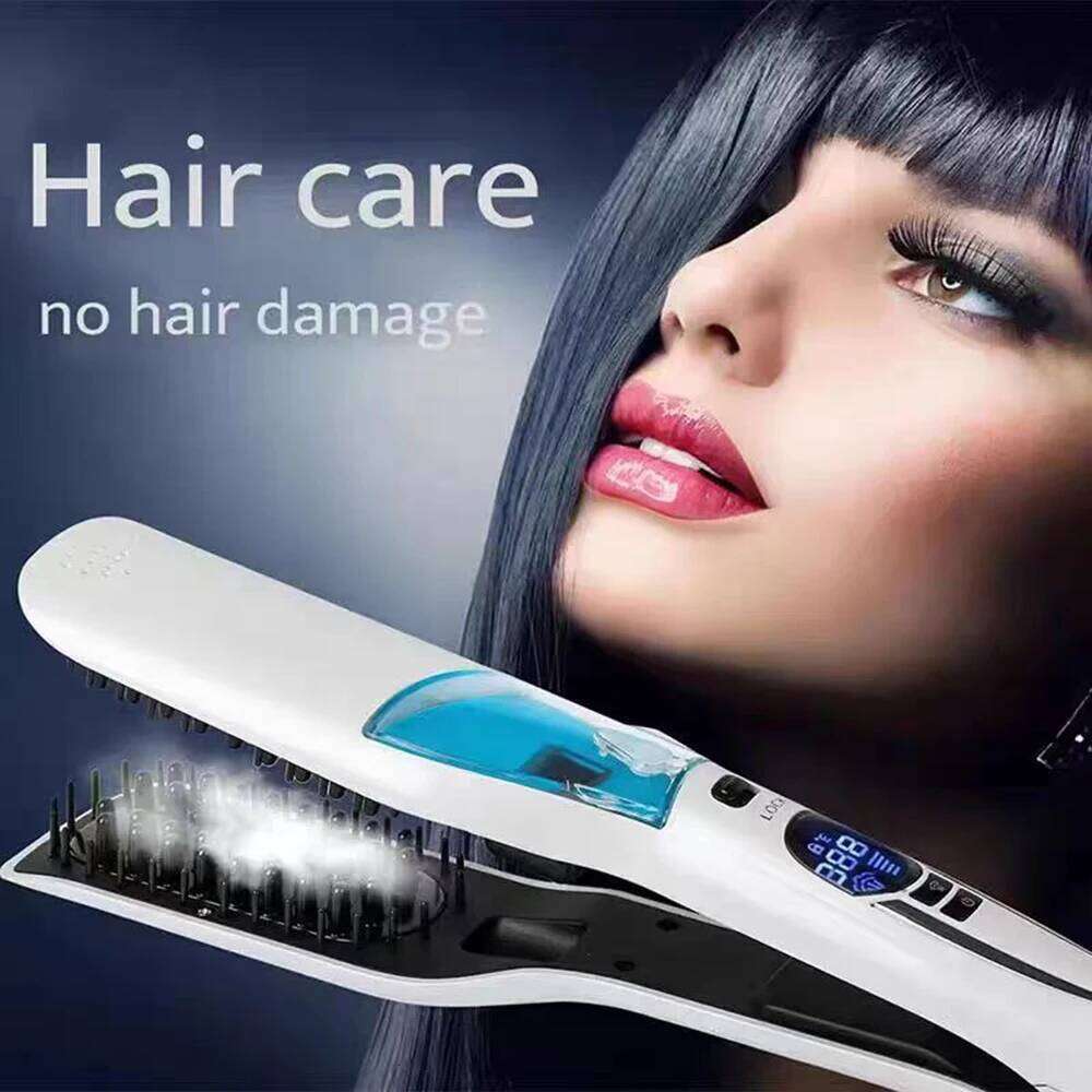 Steam Straightener Brush Anti-scald Negative Ion Care Ceramic Wide Hair Curling Flat Plates Lcd Display Hot Comb