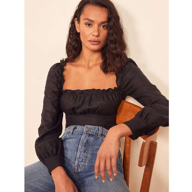 Whitedress Wedding Guest Dress for Women Dress Designer NR155 Linen Blouse Women Summer Black Square Neck Slim Fit Short Long Sleeve Womens Clothing