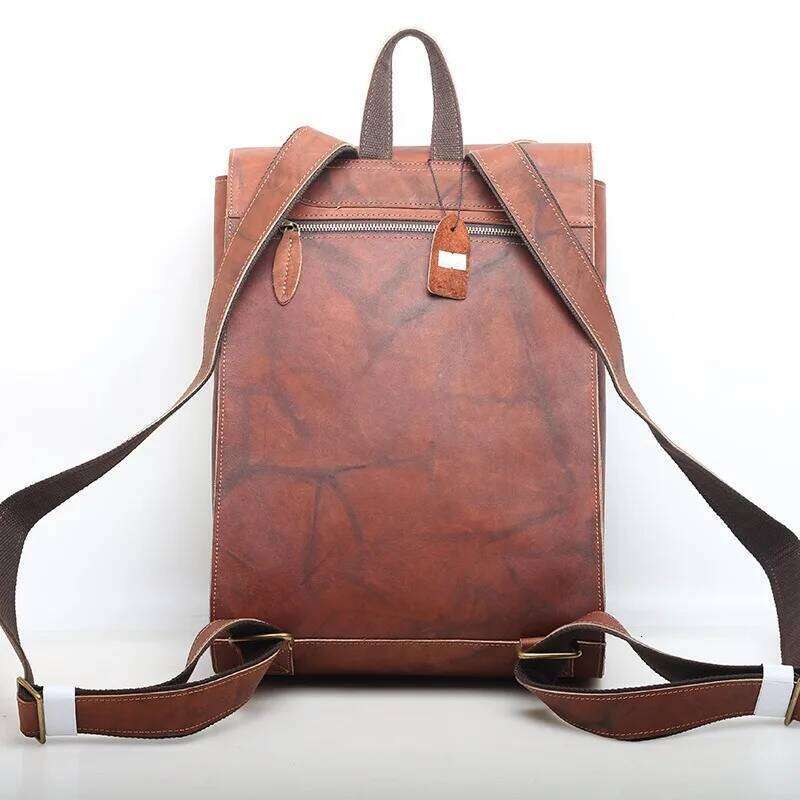 Zency Genuine Leather Backpack Vintage First Layer Travel Satchel Knapsack Anti Theft Large Bag Unisex Book Bags