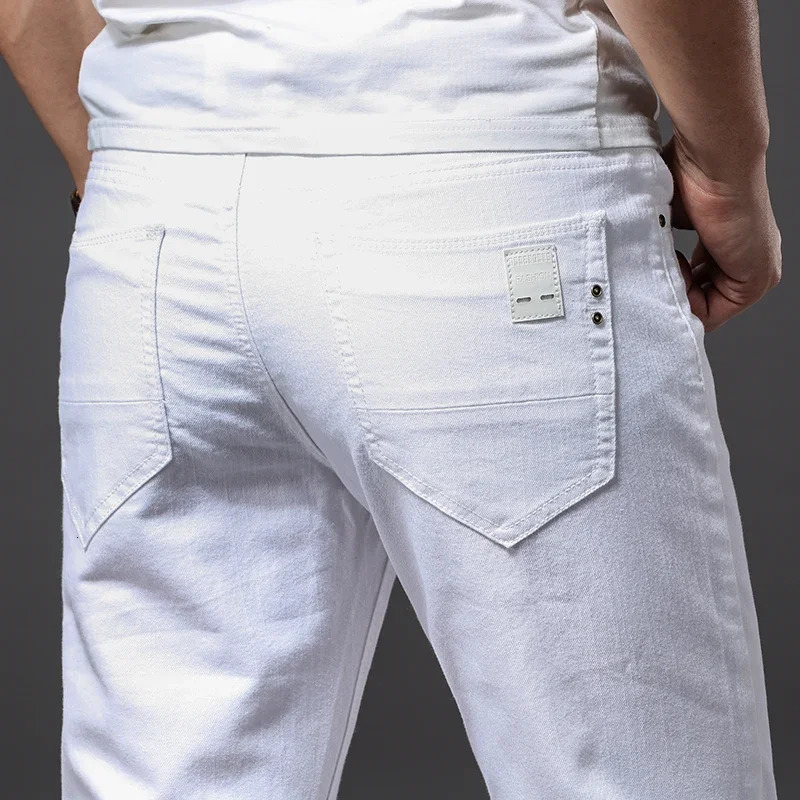 Men Slim White Jeans Elasticity Fashion Casual Classic Soft Business Trousers Male Clothing Stretch Pants 250616