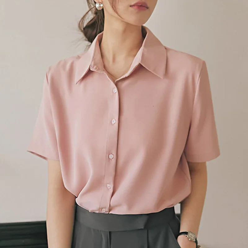 WomenS Korean Chiffon Fashion Cardigan Top Female Summer Loose Thin Trend Slim Versatile Short Sleeve Lapel Neck Shirt 250616