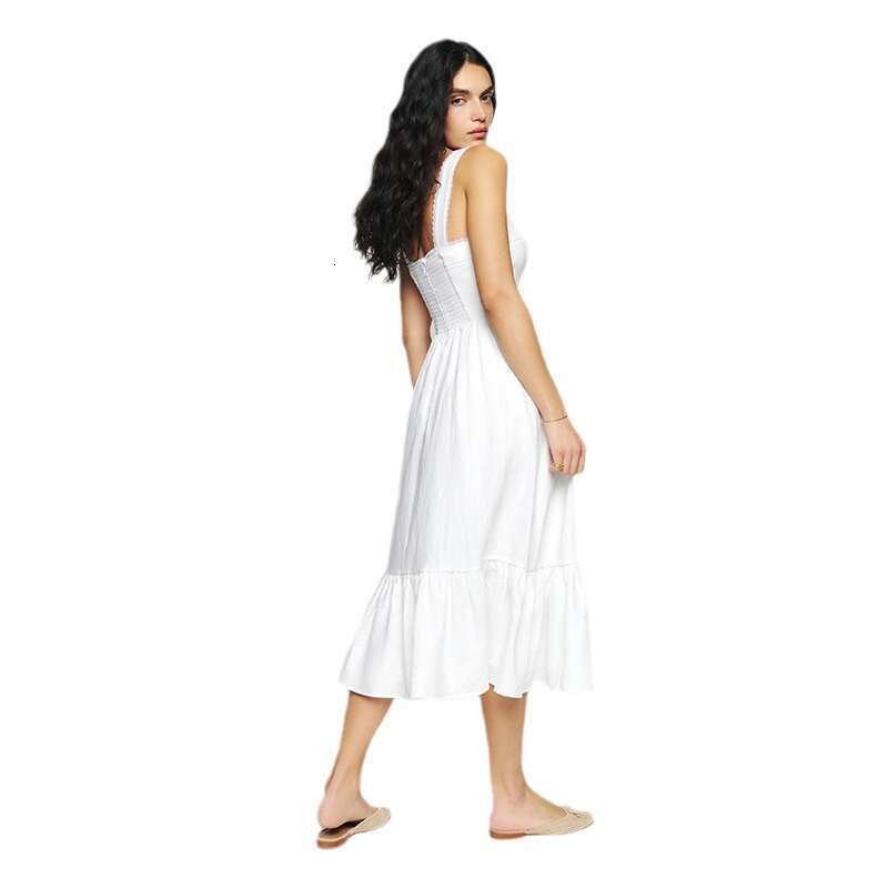 Sexy Undefined Tender Summer Dresses Womens Dresses N718 Summer 2025 White Square Neck Slim Fit Mid-length Dress French Style Pure Desire