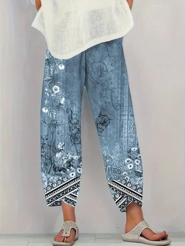 Plus Size Women Summer Casual vacation loose print pants Comfortable and Soft Trousers 250609