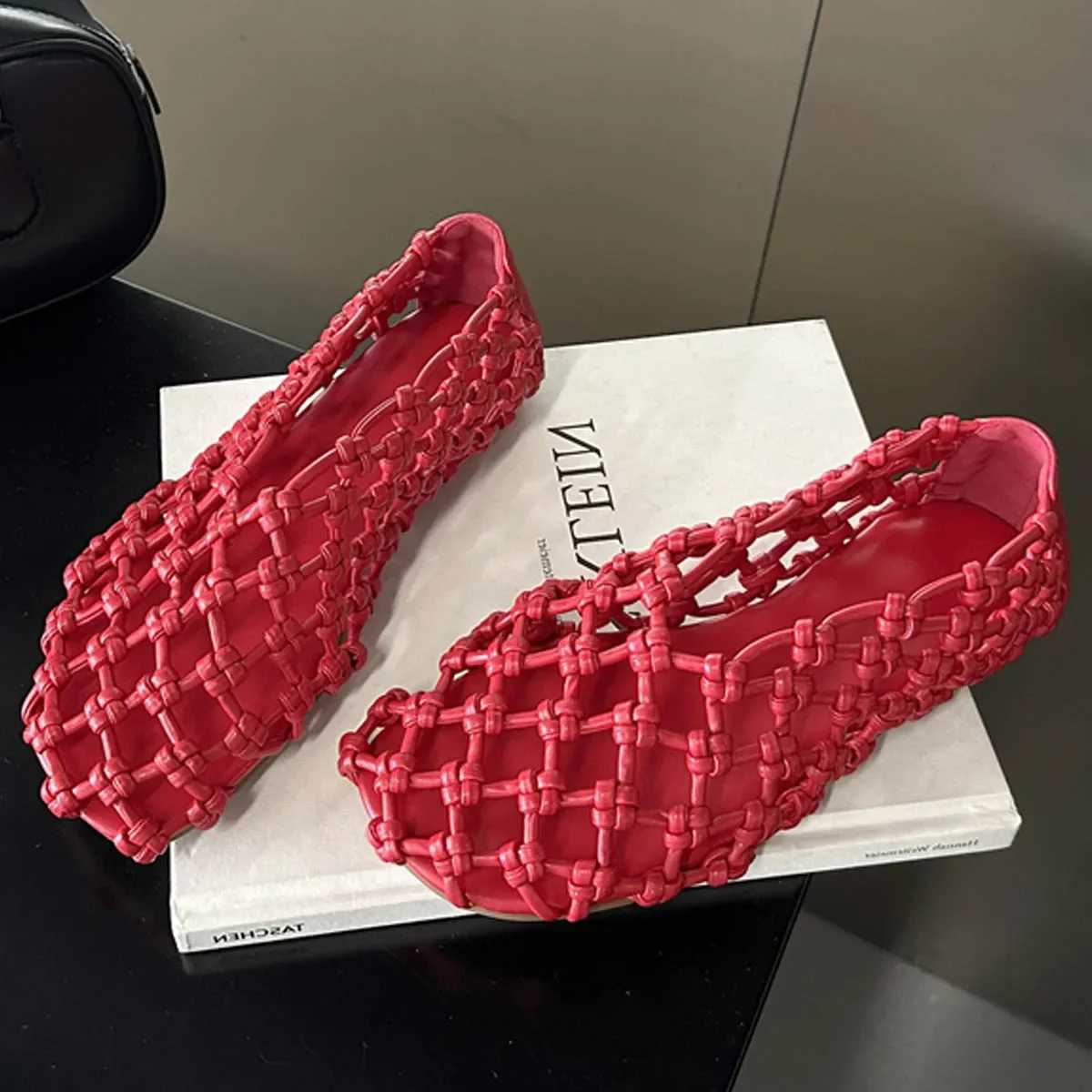 Eilyken Fashion Summer Weaving Hollow Out Flat Heels Women Shoes Elegant Comfortable Casual Dress Mules Sandals Z250617
