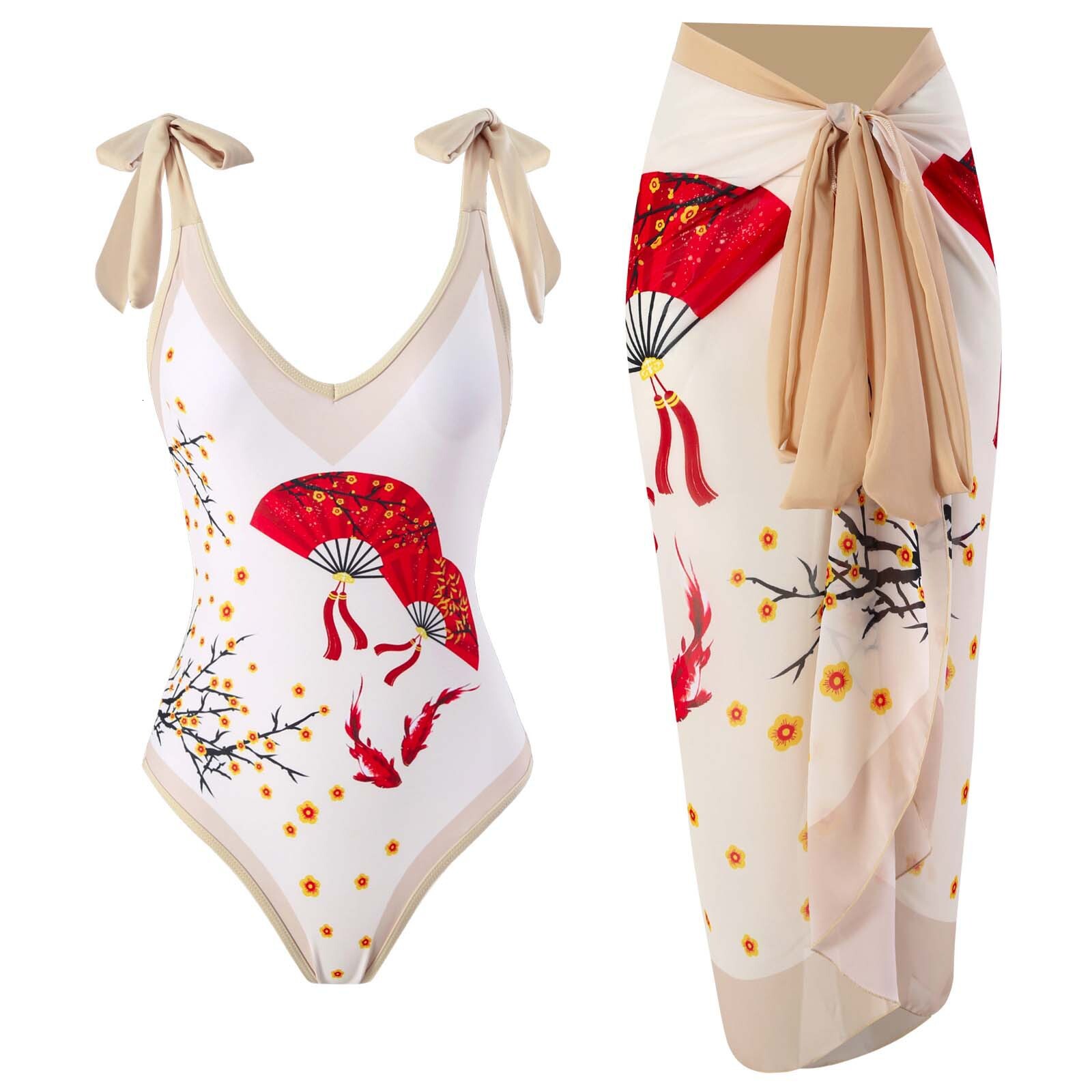 Women Swimwear Vintage Flowers One Piece Swimsuit Designer Bathing Suit Beach Dress Cover Up Luxury Surf Wear Summer Beachwear