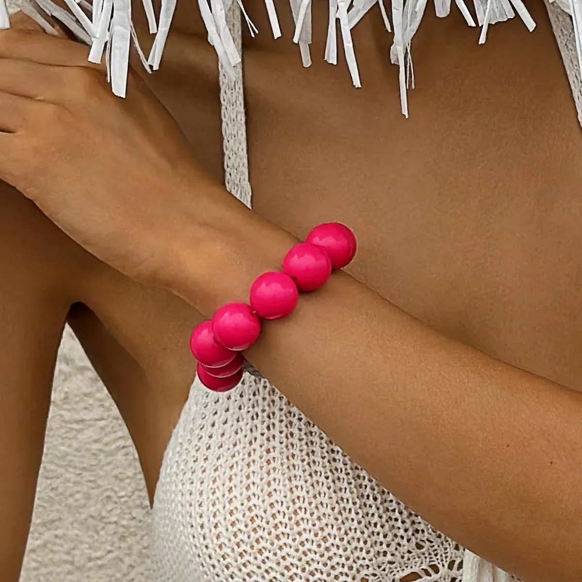 Tocona Arrival Colorful Big Bead Bracelets for Women Personality Punk Resin Holiday Jewelry Accessories Wholesale Gift 250616