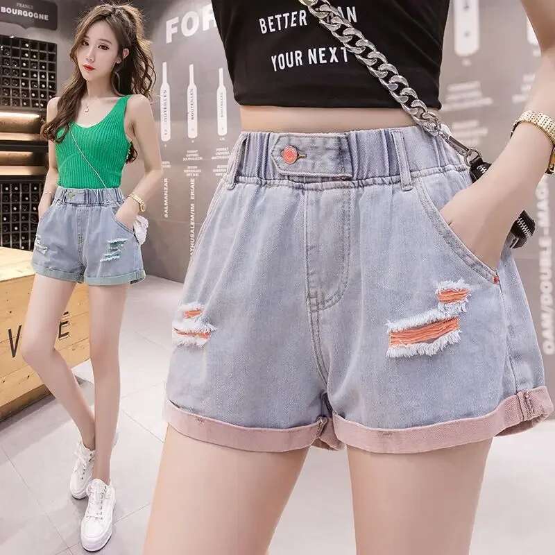 Short Jean Pants Woman Streetwear Ripped With Waist Pocket Denim Shorts for Women Low Price Designer Kpop Korean Style Stretchy