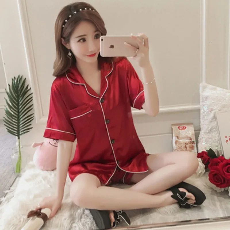 Womens Pajamas Set Satin Sleepwear Button Down Tops and Shorts Pajama 2 Piece Suit Pyjama Femme Nightwear Loungewear for Summer 250616