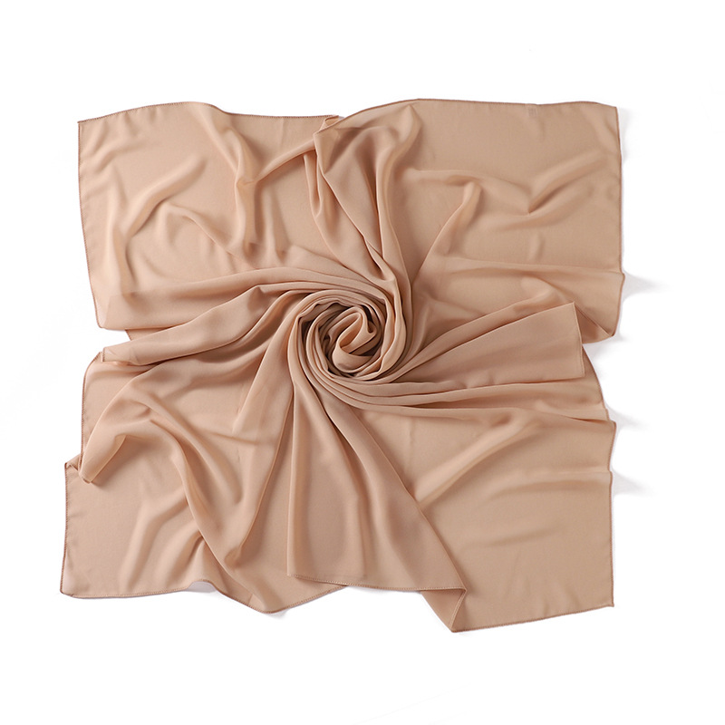 K1046 2024 new solid color pearl chiffon scarf silk scarf wholesale Malaysia square scarf