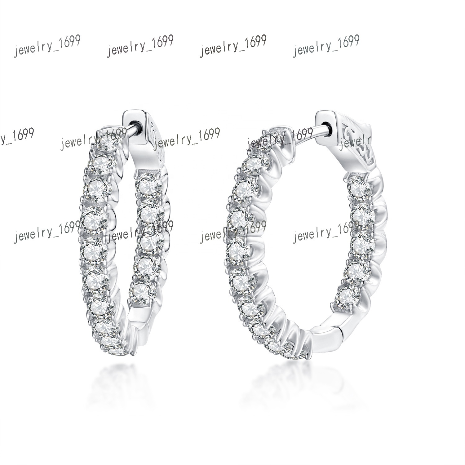 925 Silver Rhodium Plated Moissanite Hoop Earrings for Women