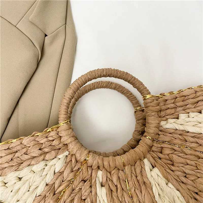 Straw Handbags Handwoven Beach Top-Handle Bags Hollow Out Stripe Tote Hand Bags Large Capacity Half-Moon Bag for Vacation Travel Z250617