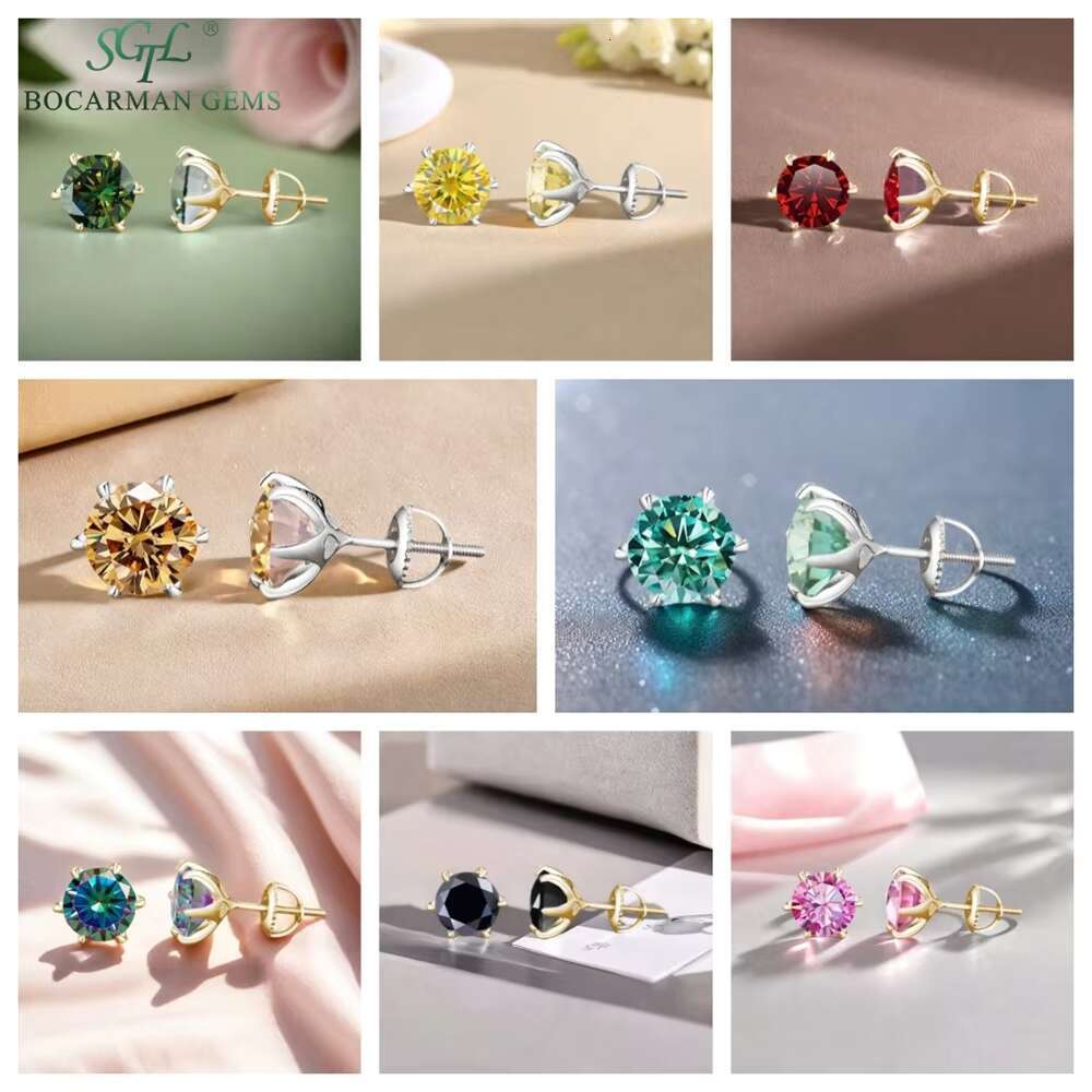 Classic 6-Prong Design Unisex Moissanite Stud Earrings 0.6-10CT Pr S925 Silver Platinum/Gold Plated Stocked at 0.6-10CT Pr