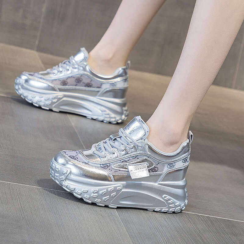 Dad Special Mesh Women 2025 Spring New Shoes French Round Toe Thick Sole New Height Increasing Casual Sneakers