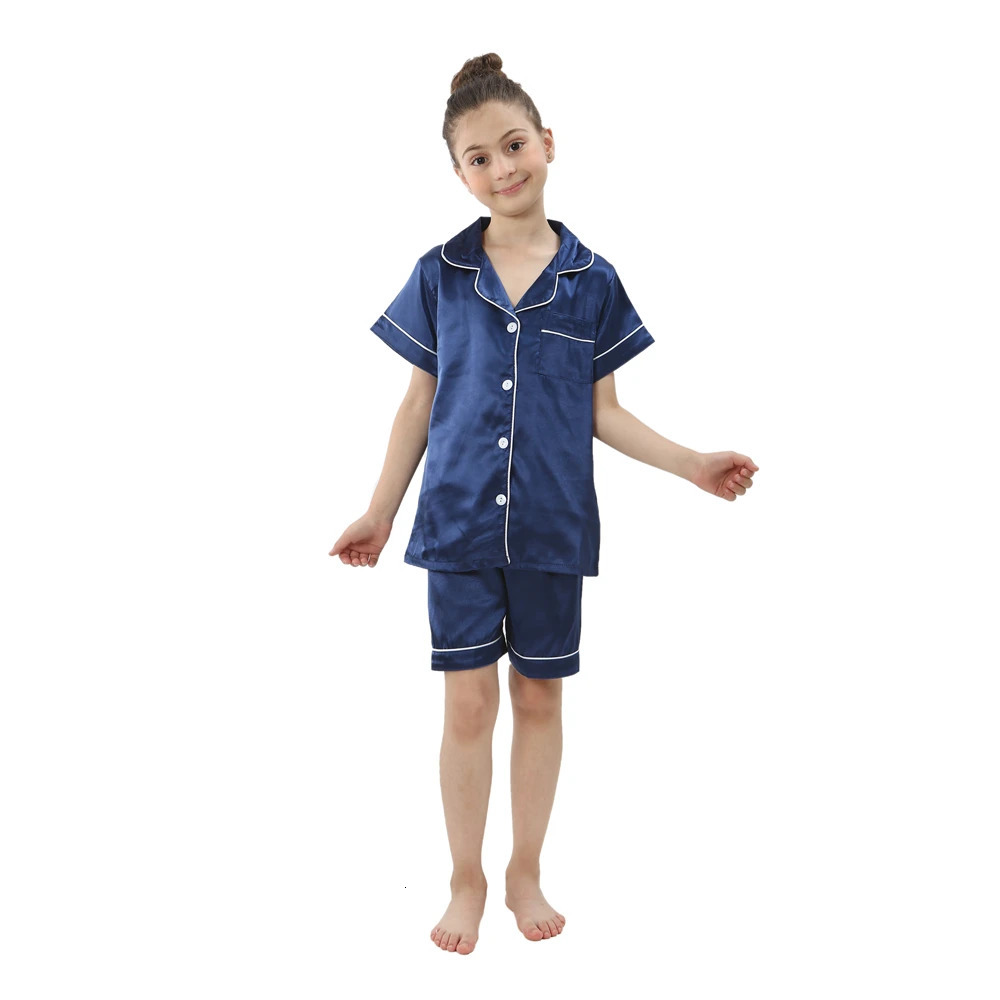 Summer Short Sleeve Satin Pajamas Silk Fabric Girls Sleepwear Boys Nightwear Solid Childrens Pajama Sets Pyjamas Boy Baby Wear 250617