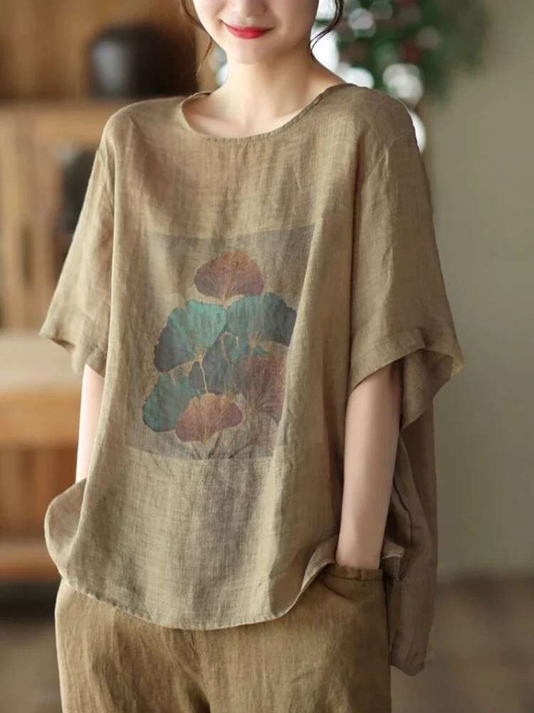 T Shirt For Women Short Sleeve Baggy Brown Anime Tops Woman Cotton Goth Yk2 Korean Clothing Trending Wholesale Clothes Kpop