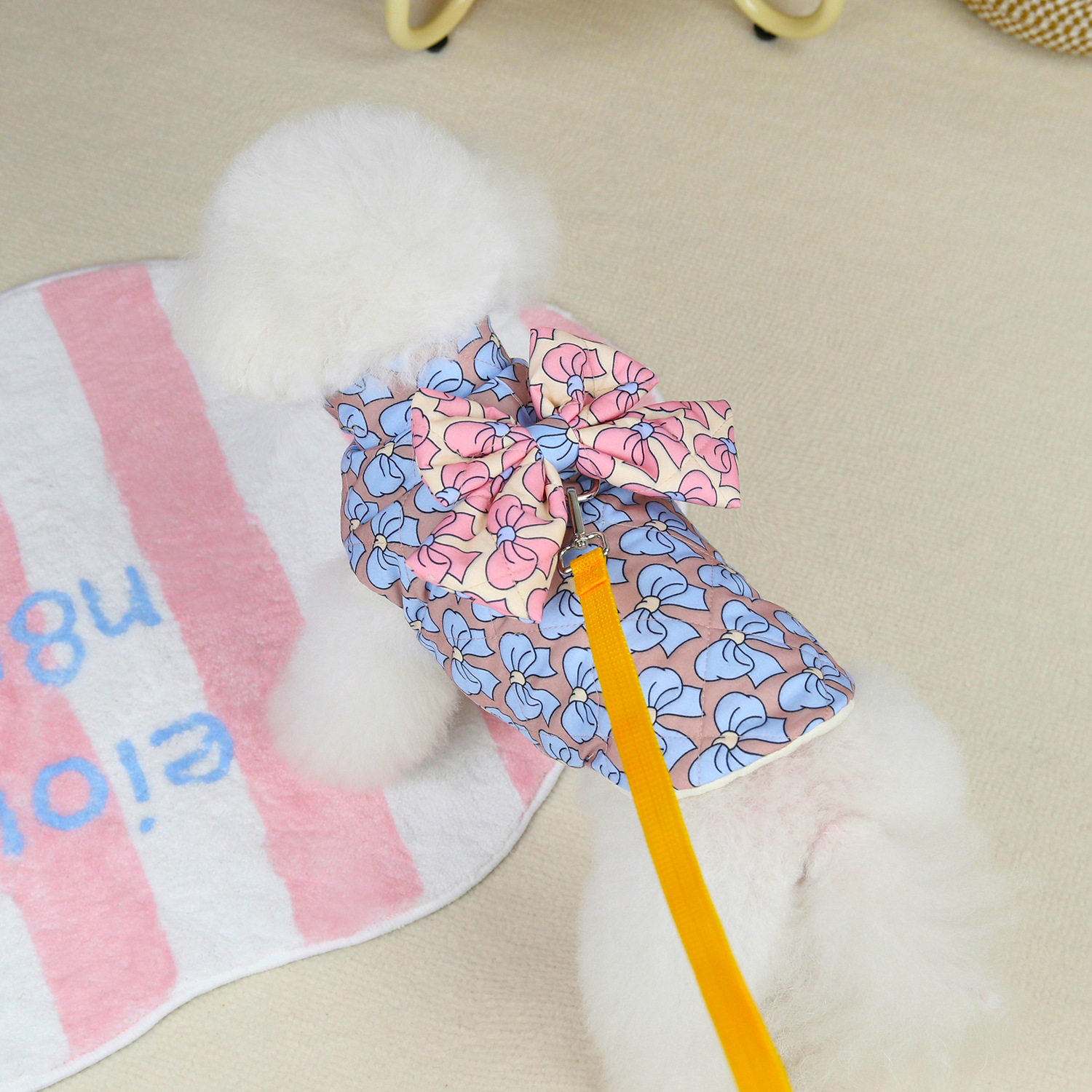 Dog Bow Fleece Vest Sweater Winter Jacket for Small and Medium Dogs with D-Ring, Large Bow Decoration Cold Weather Warm Dog Coat for Dogs Girls XL A55