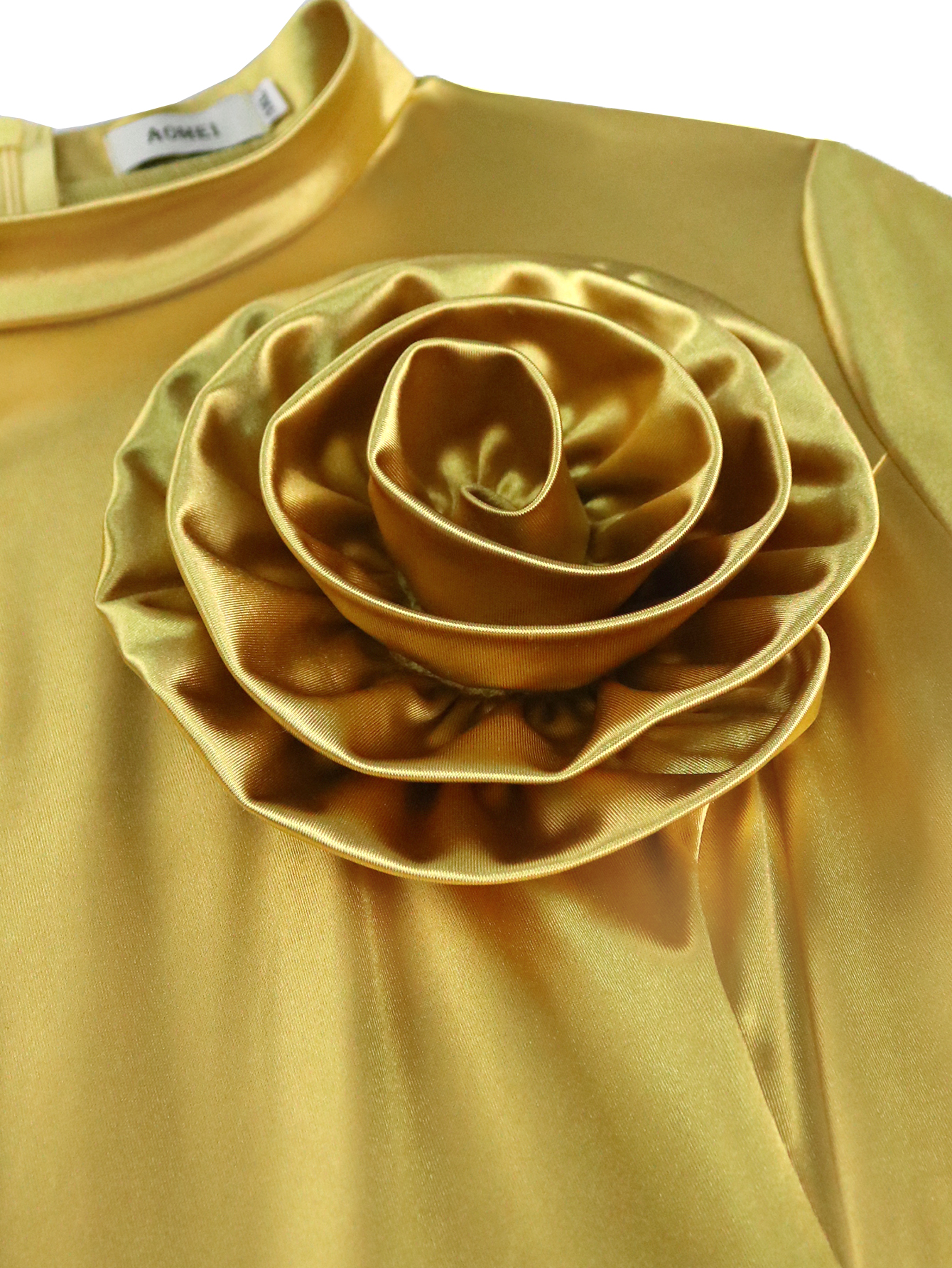 Gold Shiny A Line Dresses For Curve Woman 3D Flowers Short Sleeves Party Wedding Birthday Occasion Plus Size