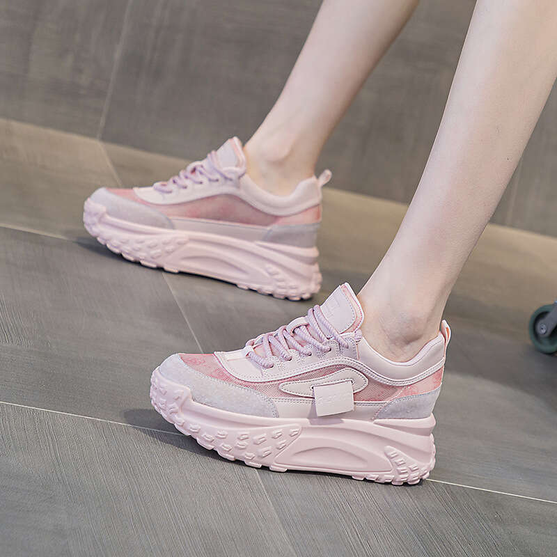 Dad Special Mesh Women 2025 Spring New Shoes French Round Toe Thick Sole New Height Increasing Casual Sneakers