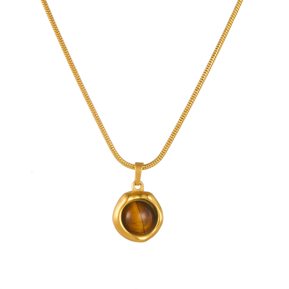Light Fashion Simple Versatile Irregular Tiger Eye Stone Necklace for Women Personality Titanium Steel Non-Fading Jewelry