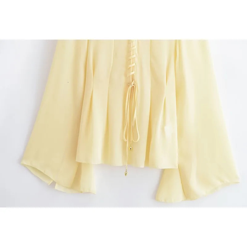 Women Chiffon Blouse With Lace Up Spring V Neck Loose Sleeve Simple Womens Blouse Lightweight Female Chic Shirts Blouses 250617