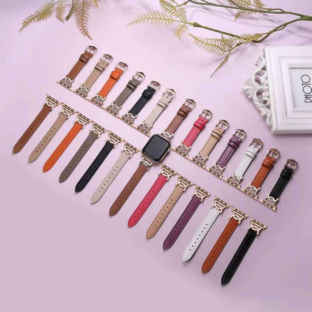 DHgargets Slim Metal C Buckle Strap Apple Watch Series 9 8 7 6 SE Women Leather Band for watch 5 4 Classic Design