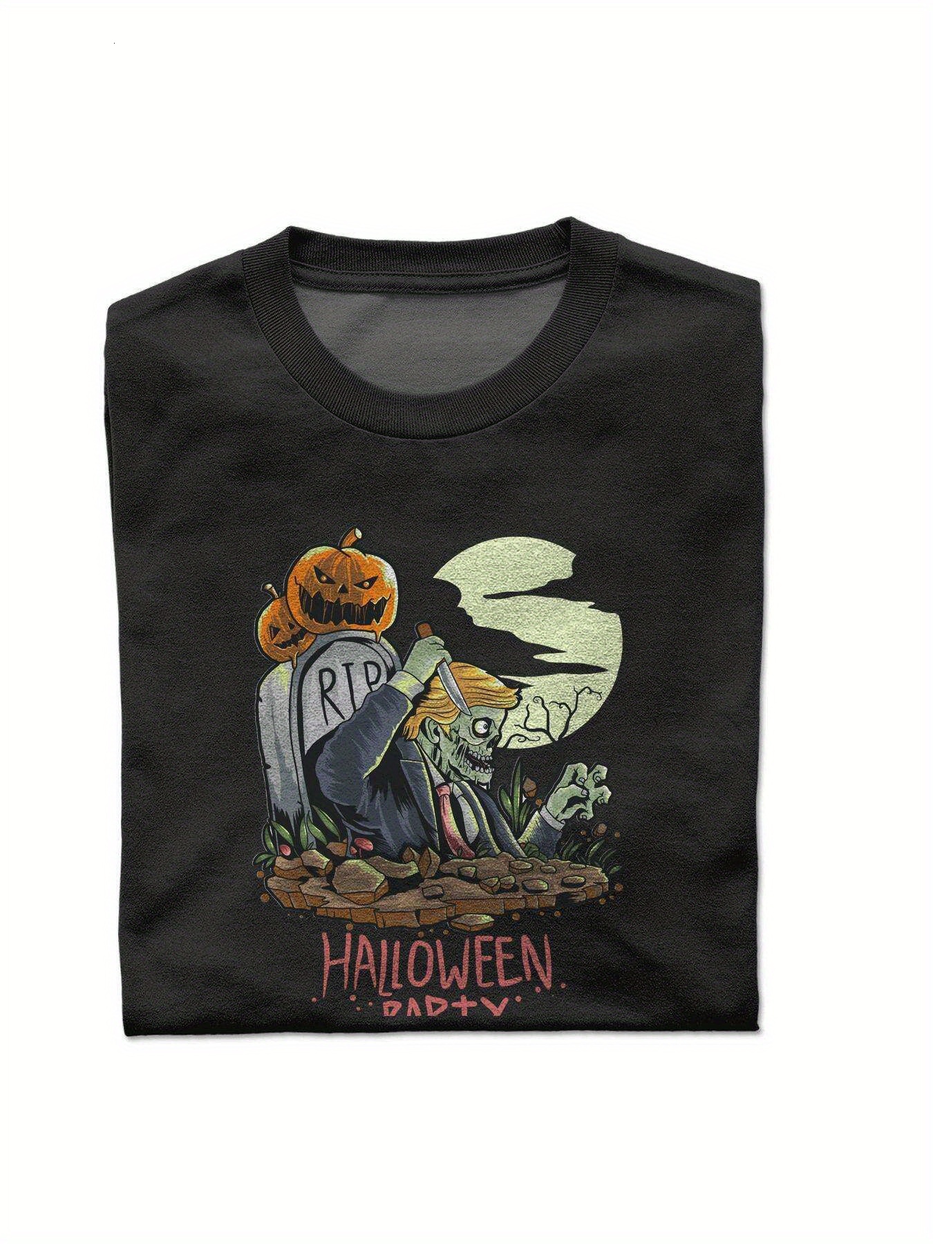 Dongdumaoyi T Shirts Round Collar Black Text Adult 180G Graphics Short Sleeve White Cotton Men S-3Xl Halloween 6def