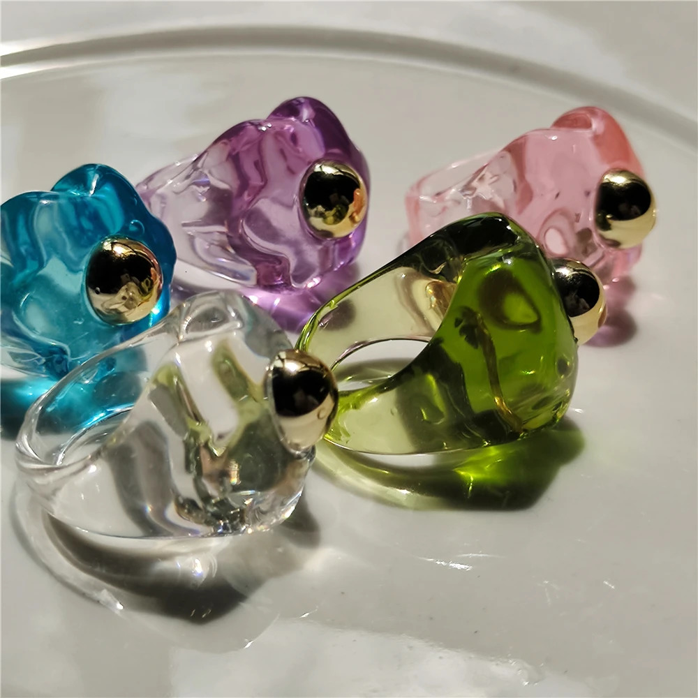 Trendy Colorful Transparent Clear Flower Metal Acrylic Resin Rings HANGZHI for Women Girls Party Jewelry Gifts 250616