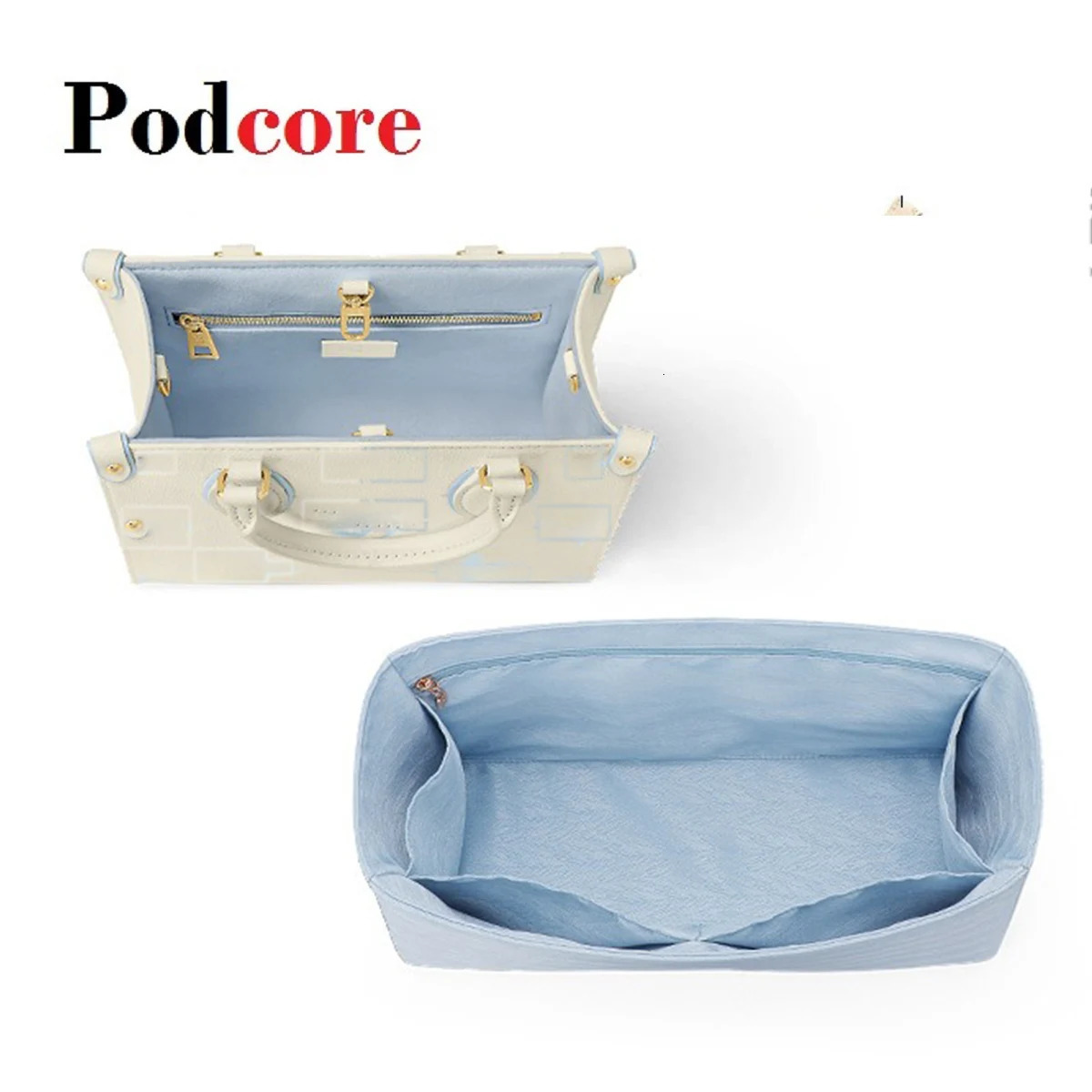 Luxury Satin Liner Bag Organizer Insert for On the Go Handbags| Compact in with Zippered Pockets Cosmetics 250614