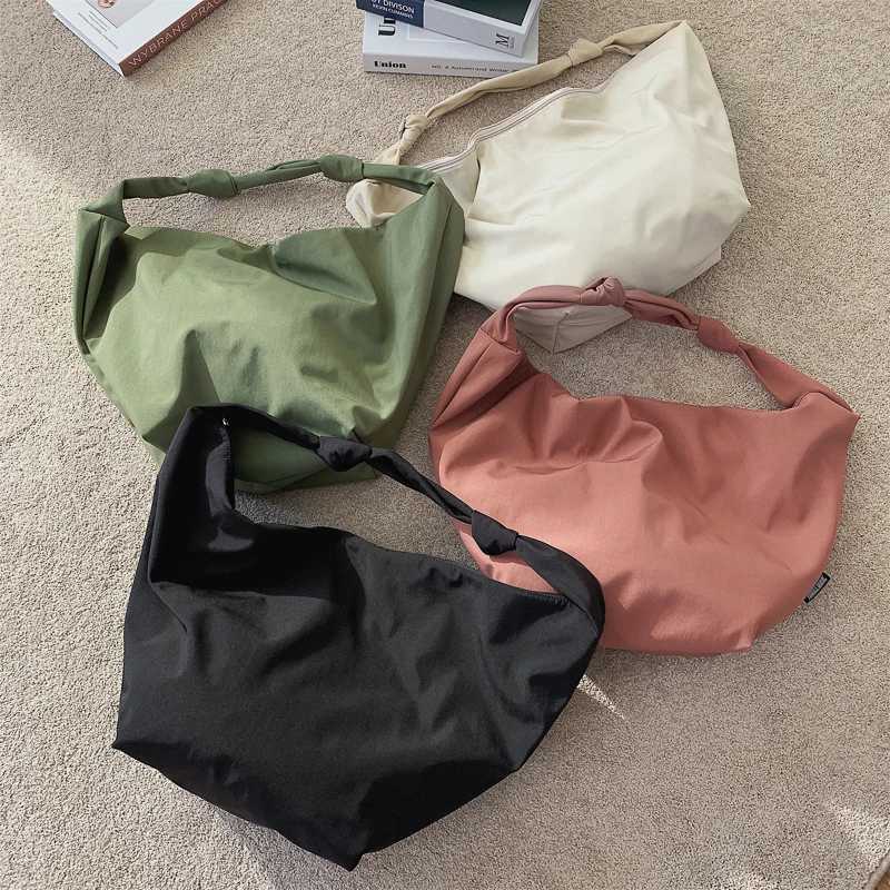 Pure Color Nylon Big Tote Bags for Women 2021 New Shoulder Shopping Bag Waterproof Fabric Handbags Simple Fashion Hobo Bolso Z250617