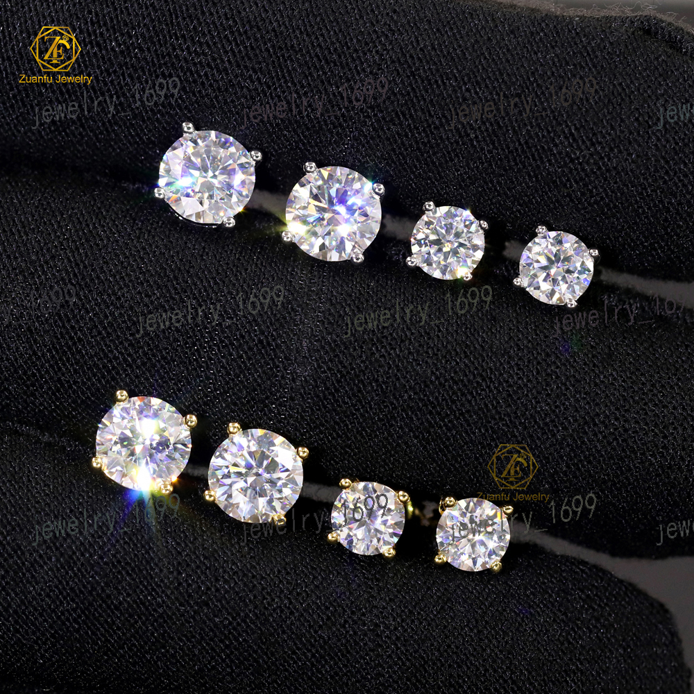 Classic Simple Design 5mm 6.5mm 8mm Moissanite Screw Back Earrings Pass Diamond 925 Silver Unisex Earring Hiphop Jewelry
