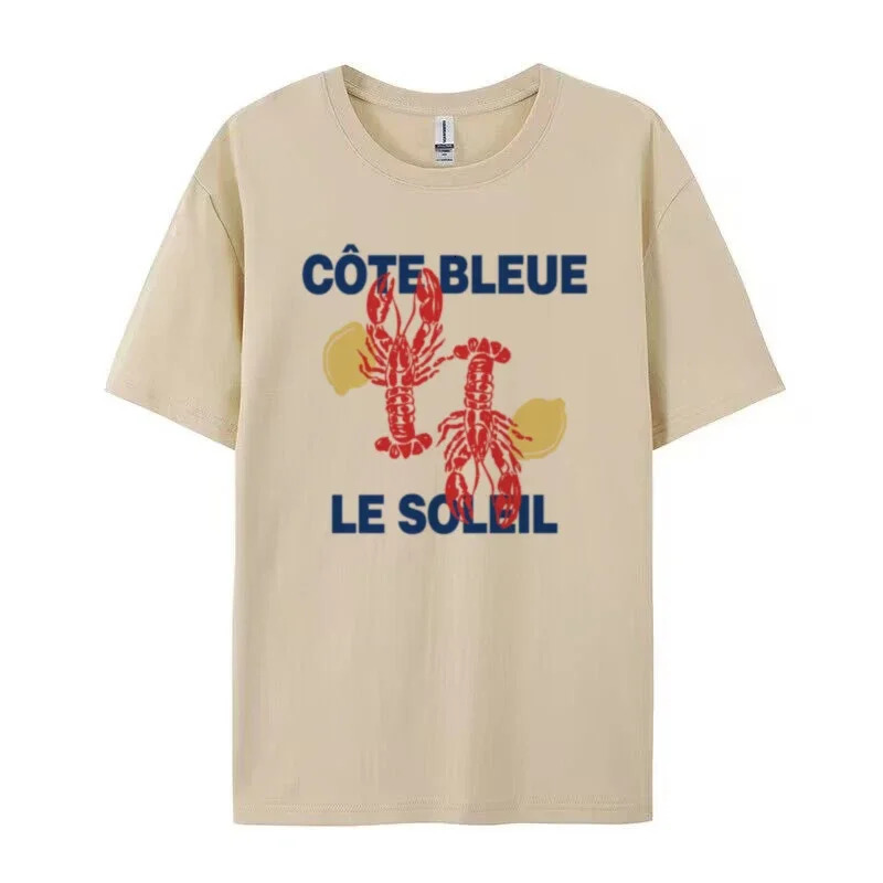 Cute Y2k Lobster Graphic Tees Women Summer Retro Aesthetic Seafood T Shirt Loose Cute La Dolce Vita Shirt Coastal Vacation Tops 250617