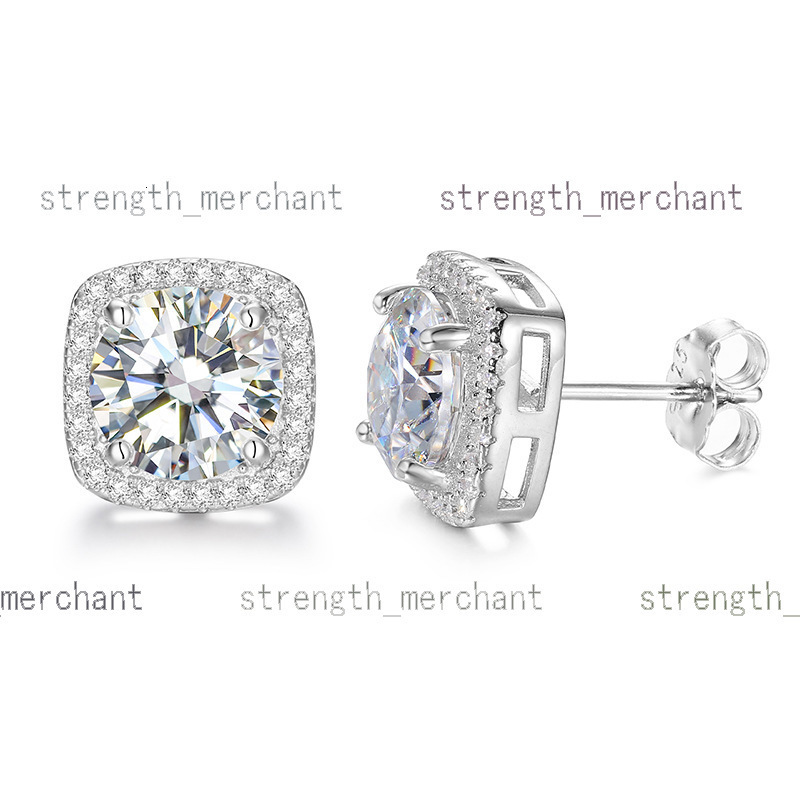 Sterling 925 Silver Earrings Inlaid with Moissanite Square Rock Sugar Earrings 50 Points 1 Karat 2 Karat Mosan Ear Jewelry