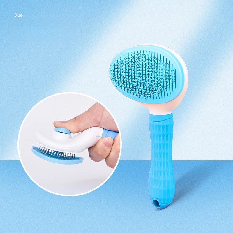 Self-Cleaning Pet Hair Removal Comb for Cats & Dogs - Gentle Grooming Deshedding Brush with Easy Clean Button