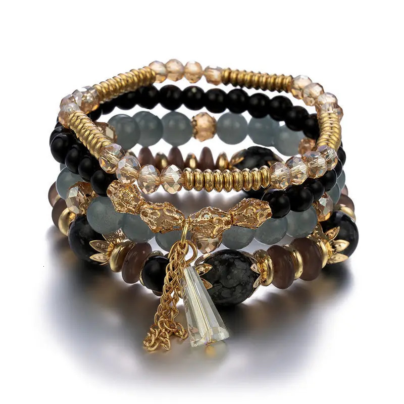 4Pcs Tassel Charm Beads Bracelet Set For Women Colorful Glass Beaded Chain Bangle Men Bohemian Jewelry 250616