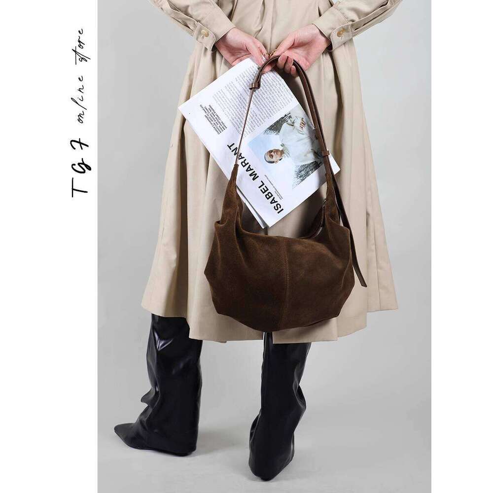Women New High end Niche Designer Suede Genuine Leather Crossbody Dumpling Bag