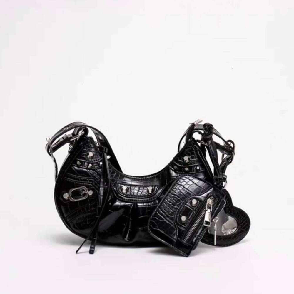 Shoulder Crossbody Female Gothic Rivet Crocodile PU Leather Saddle Bag With Purse Vintage Grunge Punk Rock Fashion Y2k