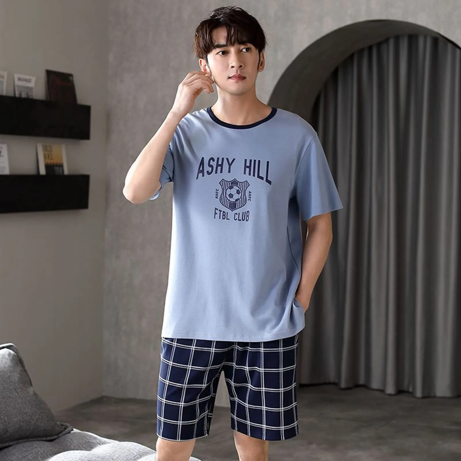 MenS Summer Pajama Suit Short Sleeve Leisure Simple Can Be Worn Outside The Home Pajamas In Set Male Sleeping Wear 250614