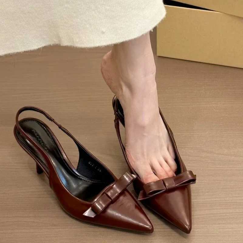 2025 Modern Office Shoes for Women Black Wedding Slingback Pointed Toe Butterfly Decoration Female High Heeled Sandals Z250617