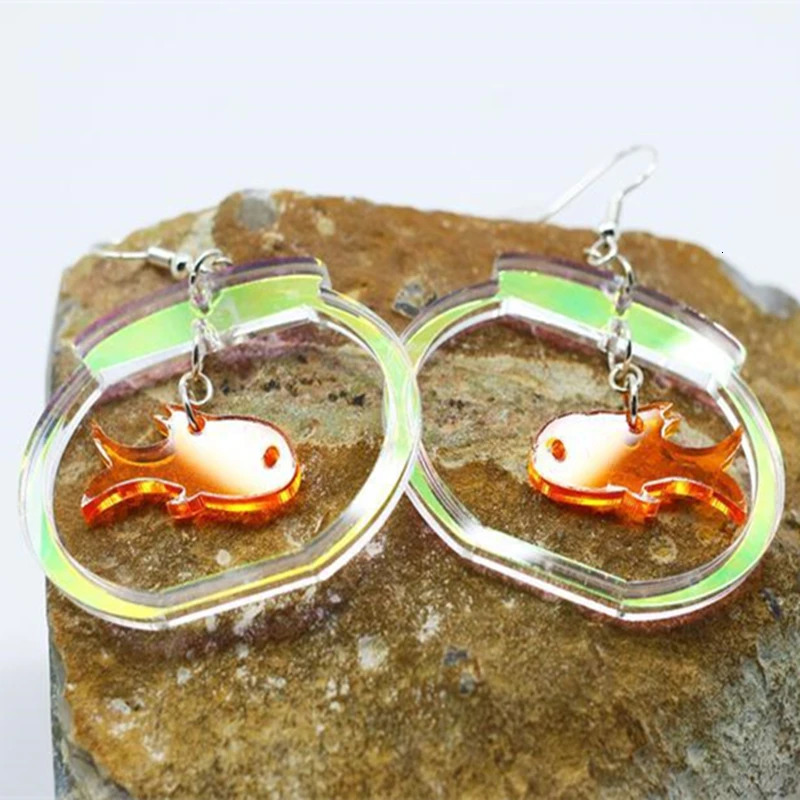 KUGUYS Cute Iridescent Fish Tank Drop Earrings for Women Acrylic Jewelry Interesting Accessories 250610