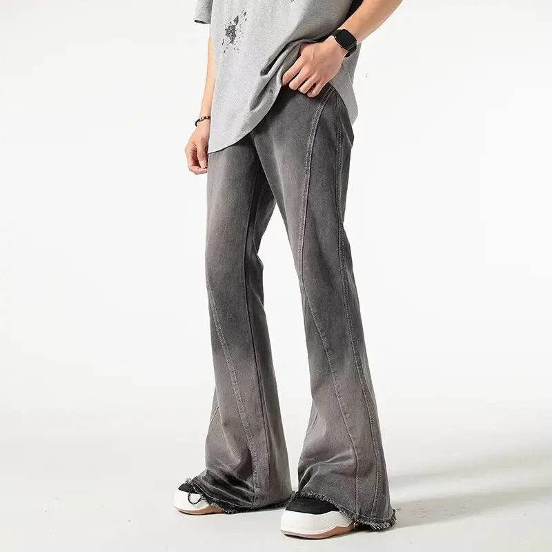 Trashy Y2K 2000S Streetwear Vintage Grey Baggy Flared Jeans Pants For Men Clothes Hip Hop Long Trousers Pantalones Hombre 250616