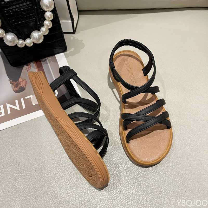 Womens Flat Bottomed Elastic Band Soft Sole Summer Sandals for Comfort Leisure Flat Bottomed Non-Slip Sandals for Women Z250617