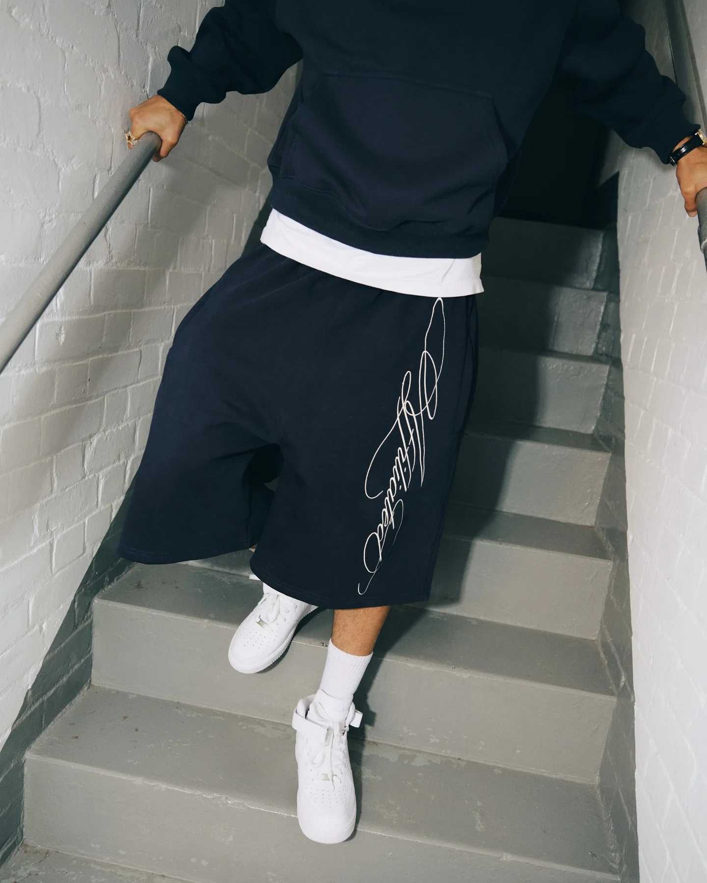 American Letter Embroidered Shorts Men Y2K Retro Casual High Street Trendy Brand High Waist Oversized Straight Casual Shorts Z250617