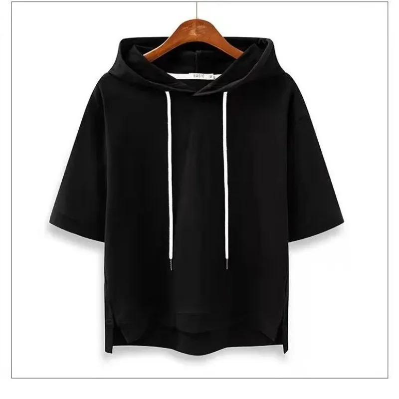 Autumn Solid Color Hooded Versatile Womens Top Summer Short Sleeved Sweatshirts Female Y2k Outdoor Casual Pullovers Hoodies 250612