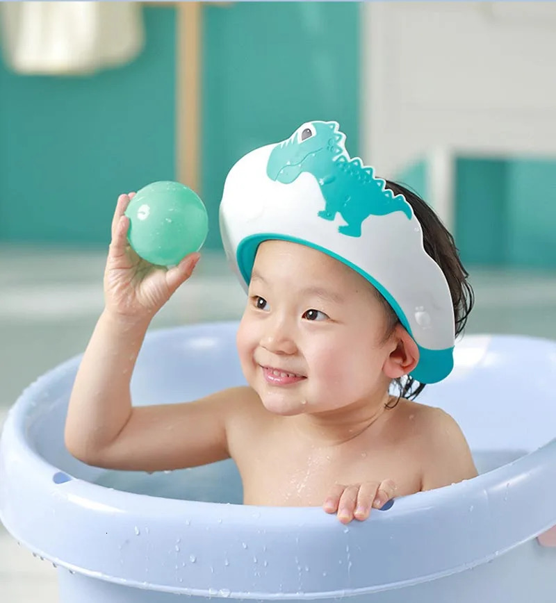 Adjustable Size Children Shampoo Cap Crown Baby Shower Cap Cartoon Bath Visor Infant Hair Shield Ear Protection Waterproof 250617