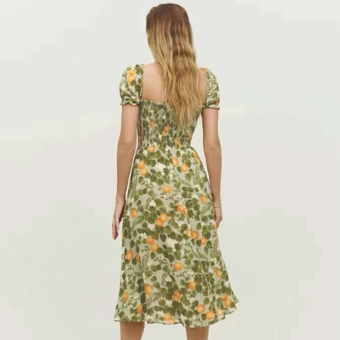 Devise Luxury Dress Bodycon Dresses for Women N335 Summer 2025 Printed Over-the-knee Mid-length Slim Fit Split Dress French Style Womens Fashion