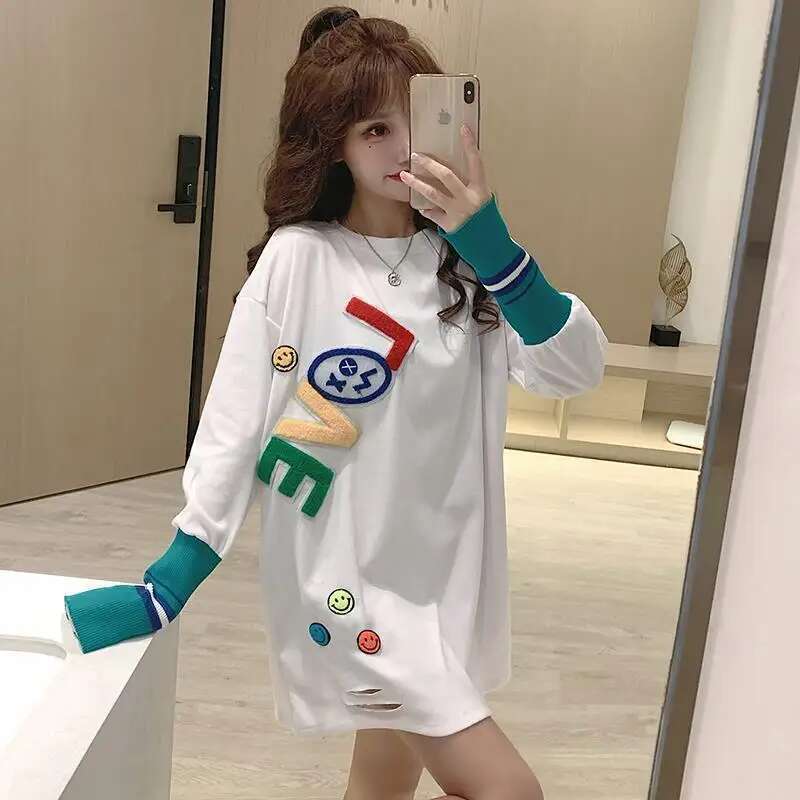 Top for Women Long Sleeve T Shirts Female New In Glitter Tall Fitted Pulovers Cool Clothes 90s Original Grunge Loose Xxl O Tees