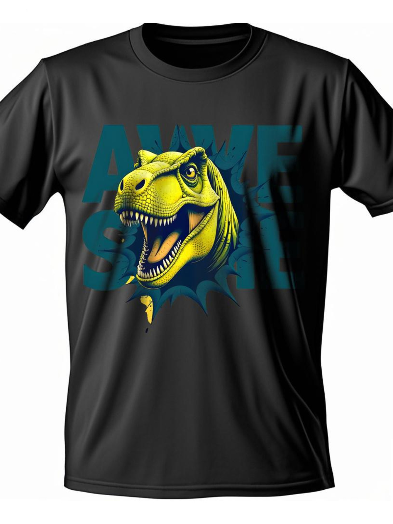 Dongdumaoyi Cotton 180G Men T Shirts White Round Collar S-3Xl Adult Tyrannosaurus Dinosaur Short Sleeve Black 0e6d