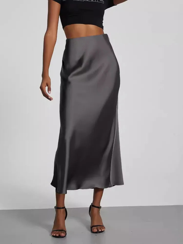 21 Colors 2025 Womens Elegant High Waist Satin Long Skirts Female Summer Solid Color Faldas 250614