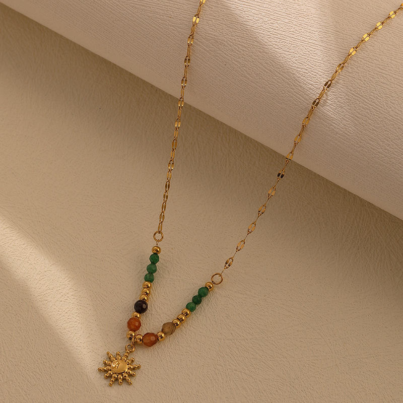 Classic Fashion High-end Light Bohemian Style Exquisite Beaded Titanium Steel Sun Pendant Clavicle Chain