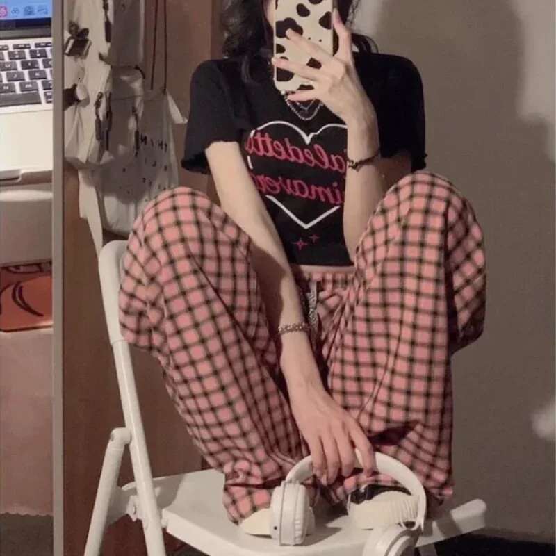 Female Trousers Korean Fashion Wide Leg With Pockets Womens Pants Elastic 90s Vintage Harajuku Slacks Autumn Classic One Size G